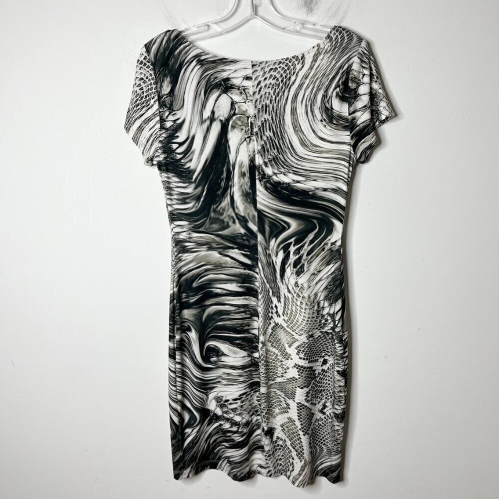 ABS by Allen Schwartz Women's Snake Skin Print Dress S Gray Sheath Short Sleeve - Picture 7 of 8